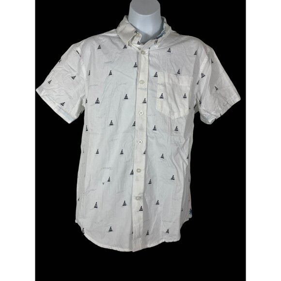 Eighth Avenue Button Up Shirt Mens Size Small White Sail Boat Print Short Sleeve - Picture 1 of 6